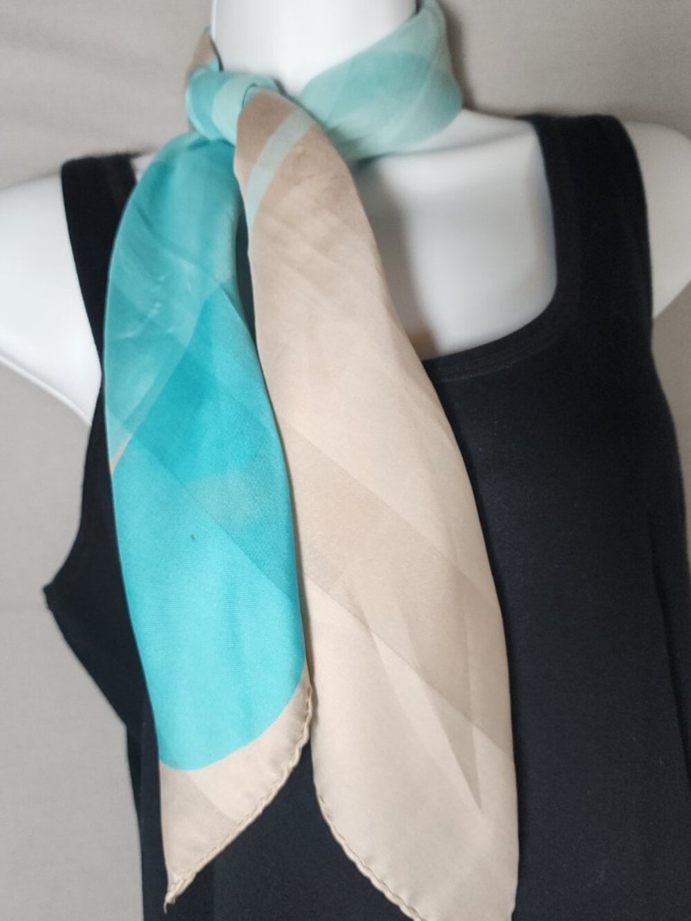 Unbranded Sheer Chiffon Square Scarf Turquoise Beige Plaid Women 30 in